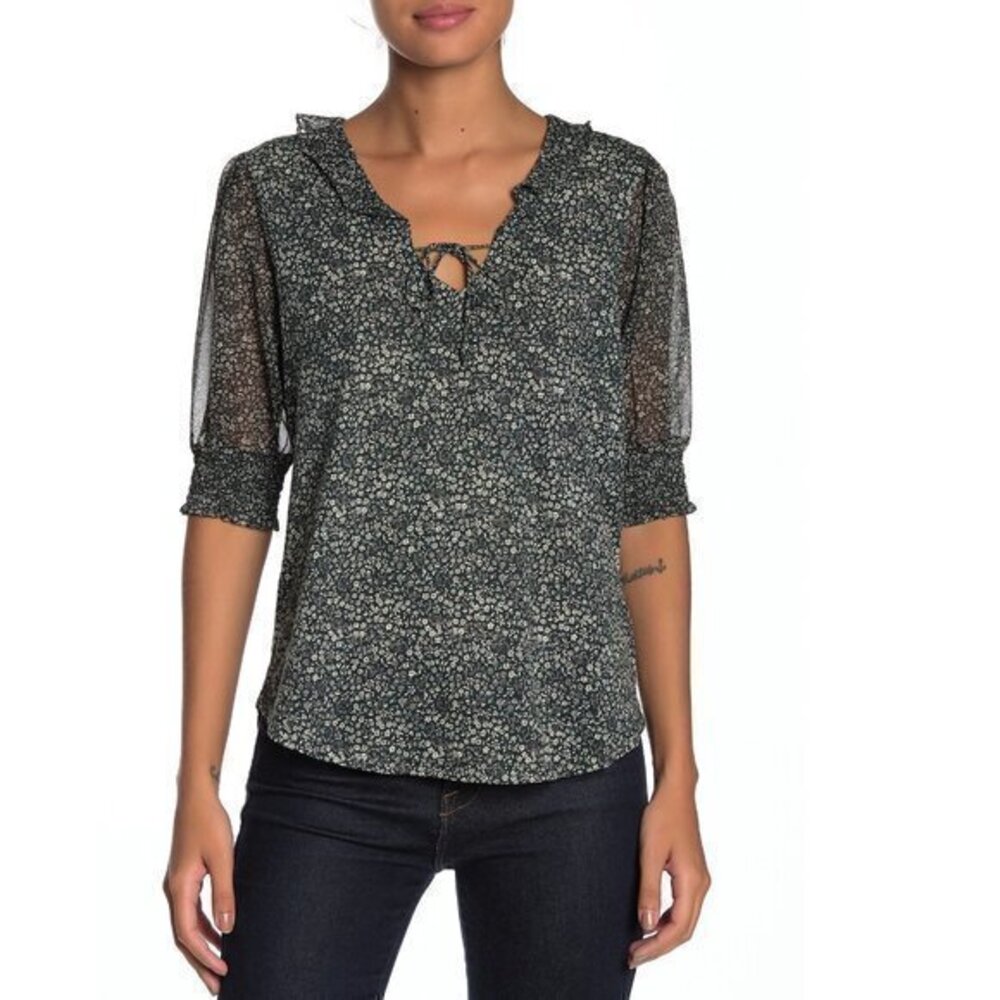 Lucky Brand Mix Media Floral Blouse. XS